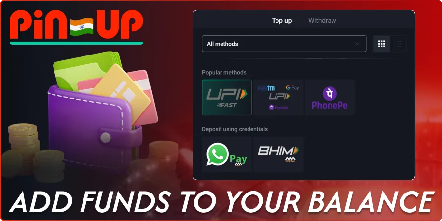 Pin-Up cashier with UPI, PhonePe and WhatsApp Pay deposit options