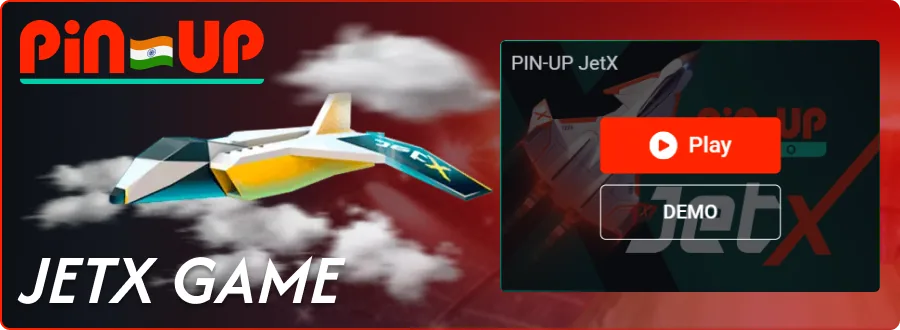 JetX crash game at Pin-Up with Play and Demo buttons